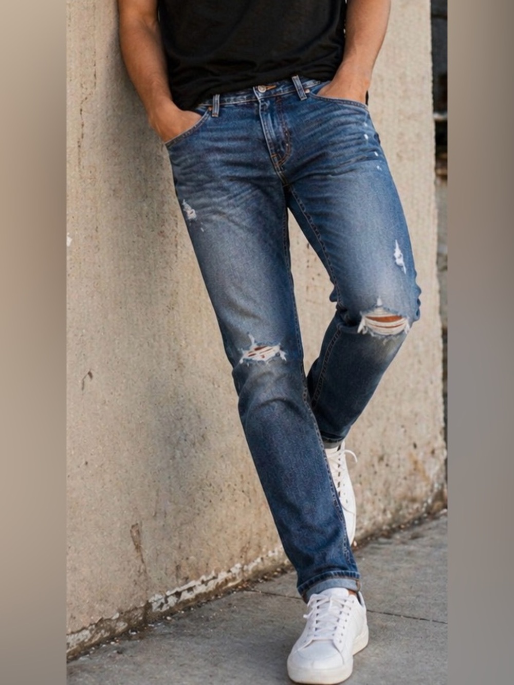 American Eagle Men’s 34x30 Skinny Straight Distressed Jeans Stretch Medium Wash